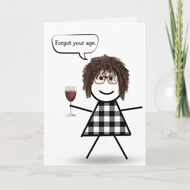 Pinneflicka med rött vin för sen födelsedag  kort (Framsida)