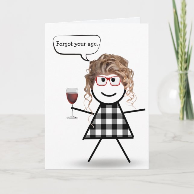 Pinneflicka med rött vin för sent födelsedagsfiran kort (Framsida)