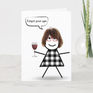 Pinneflicka med rött vin försenad födelsedag kort