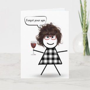 Pinneflicka med rött vin försenad födelsedag kort