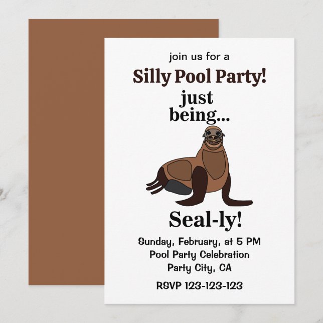 Pinnipeds Seal Funny Pool Party Inbjudningar (Fram/baksida)
