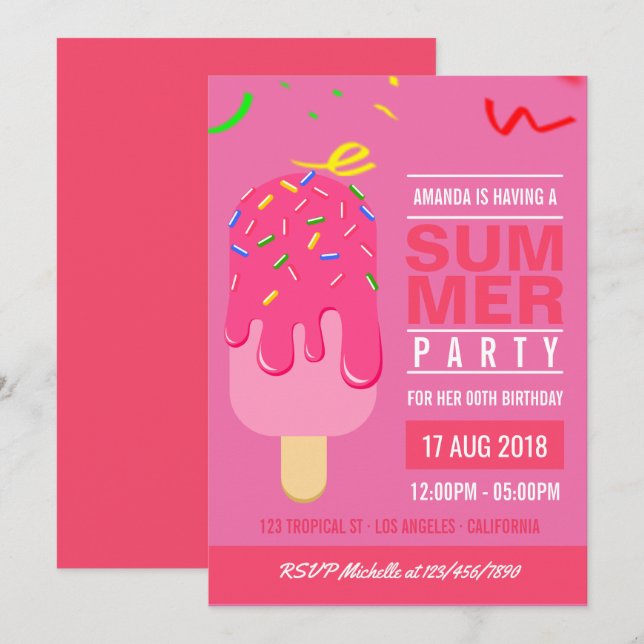 Pinnsjälsgrej Invitation till sommarflicka födelse Inbjudningar (Fram/baksida)