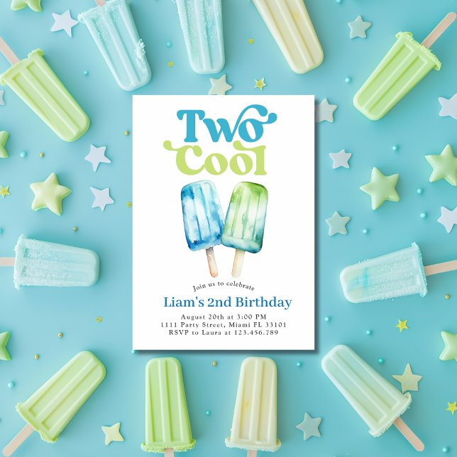 Pinnsparty Två Coola Pojkar 2-års Födelsedag Blå Inbjudningar (Popsicle Party Two Cool Boys 2nd Birthday Blue Invitation)