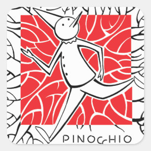 Pinocchio stiker (kvadratdekal) fyrkantigt klistermärke