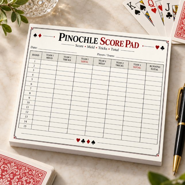 Pinochle-poängblad Notepad Anteckningsblock (Pinochle Score Sheet Notepad
)