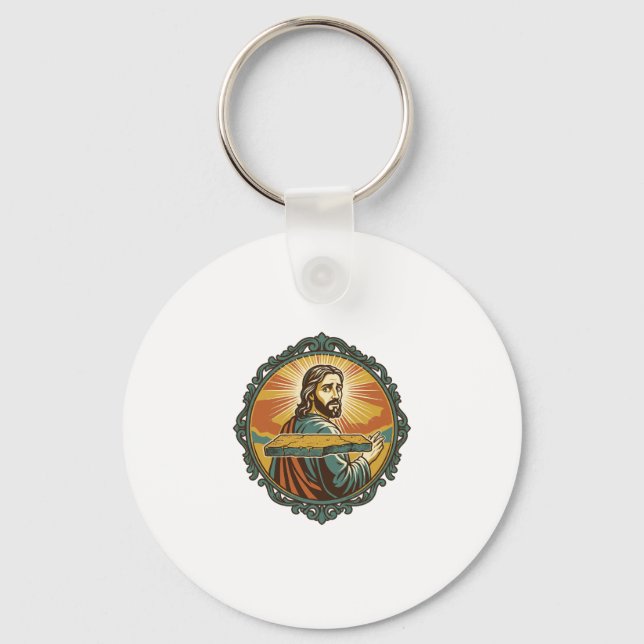 Pinsam Jesus Snubbar Plan Yta Allmän Klunga Nyckelring (Framsida)