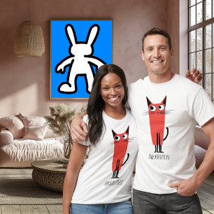 Pinsamt Tyst Cat Rolig Minimalistisk Tecknad Fil T Shirt