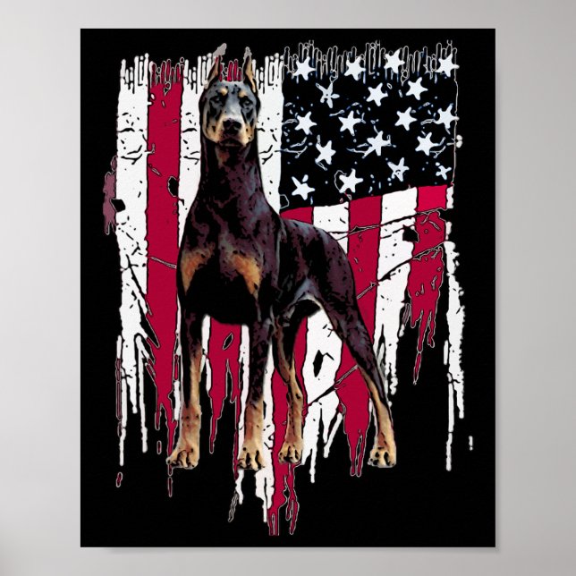 Pinscher American Flagga Usa Fantastisk Poster (Framsidan)