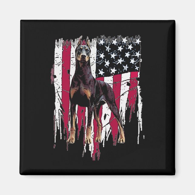 Pinscher amerikansk flagga Usa fantastisk  Magnet (Framsidan)