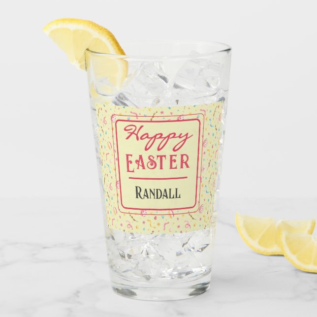 Pint Glass, namn, Vår Mönster, Glad påsk Glaskopp (Framsida Ice)
