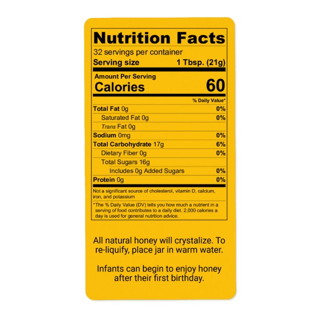 Pint Honung Burk Nutrition Facts Guld Fraktsedel (Framsidan)