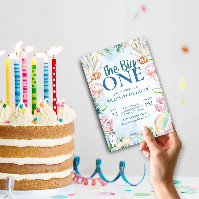 Pintable First Birthday bjudande Kustoceanen Inbjudningar (Skapare uppladdad)