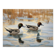 Pintail Ankor på Snowy Pond