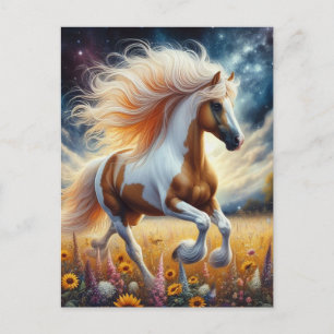 Pinto Horse in Flower Meadow Vykort
