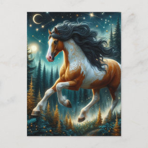 Pinto Horse in Magic Nght Forest Vykort