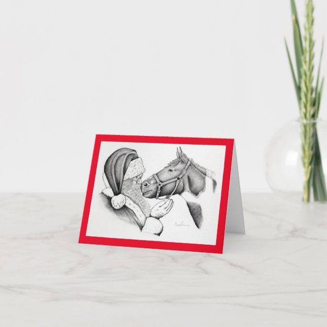 Pinto Horse och Jultomten Tack Kort (Framsida)