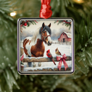 Pinto Horse och kardinals Jul Julgransprydnad Metall
