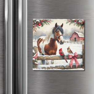 Pinto Horse och kardinals Jul Magnet