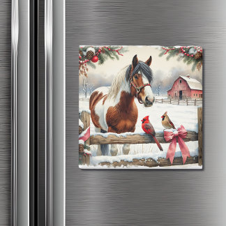 Pinto Horse och kardinals Jul Magnet