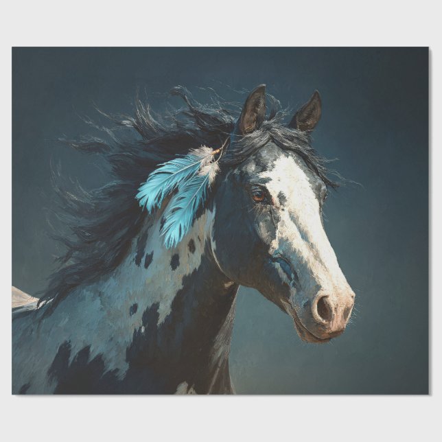 Pinto Mustang Häst Fjäder Accent Dekoupage Presentpapper (Platt)