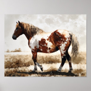 Pinto Mustang Hästmålning Poster