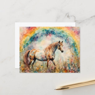 Pinto Mustang under Regnbåge Wildblomskugga Vykort