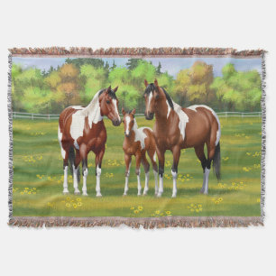 Pinto Paint Quarter Horses in Summer Pasture Filt