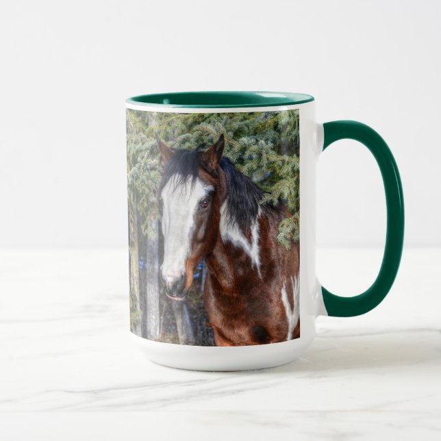 Pinto Paint Stallion & Evergreen Träd Mugg (Höger)
