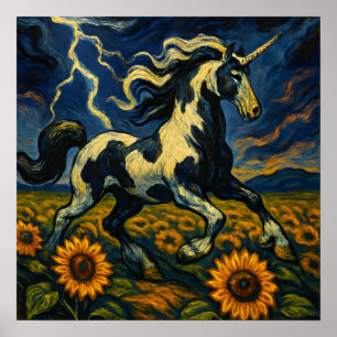 Pinto Unicorn i en storm Poster