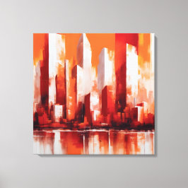Pintura abstrata cidade cor vermelha e laranja canvastryck