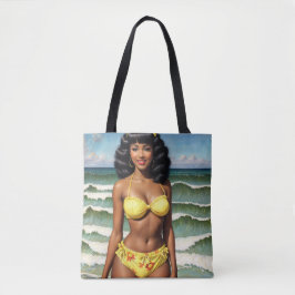Pinup African American In Gult Bikini Art Tygkasse