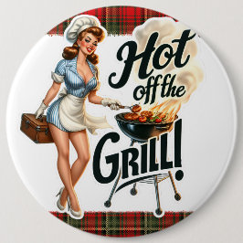 Pinup Dam Vintage Pinback Stift Hett Av grill Knapp
