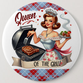 Pinup Dam Vintage Pinback Stift Queen of the Grill Knapp