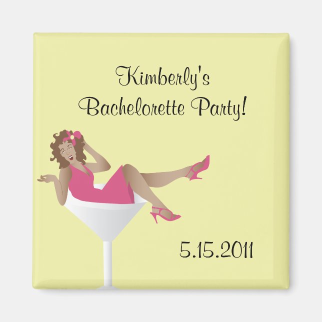 Pinup flicka/martini-glas, bachelorette-partym... magnet (Framsidan)