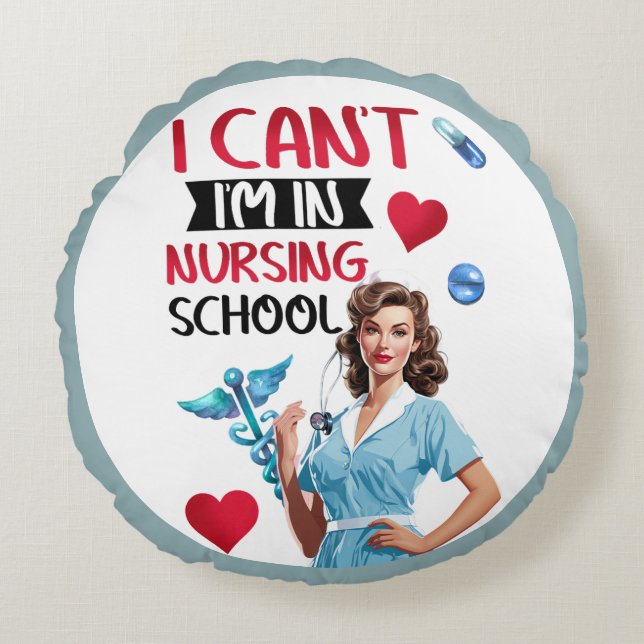 Pinup för akut nostalgi i sjuksköterskeskolor rund kudde (Framsidan)