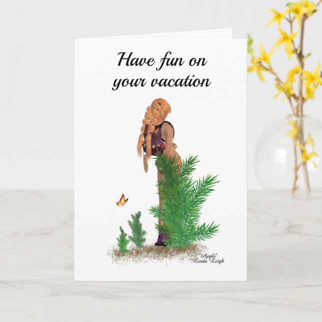 Pinup för hälsning av rödhåriget  Hiker-ryggsäck f Kort (Gul blomma)