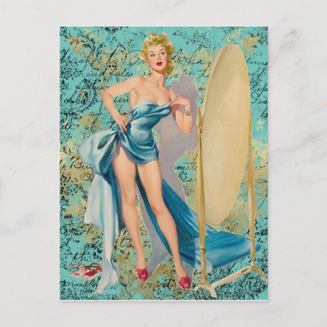Pinup Girl i Spegel Vykort (Framsida)