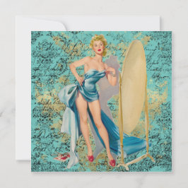 Pinup Girl in Spegel Blank Greeting Card Kort