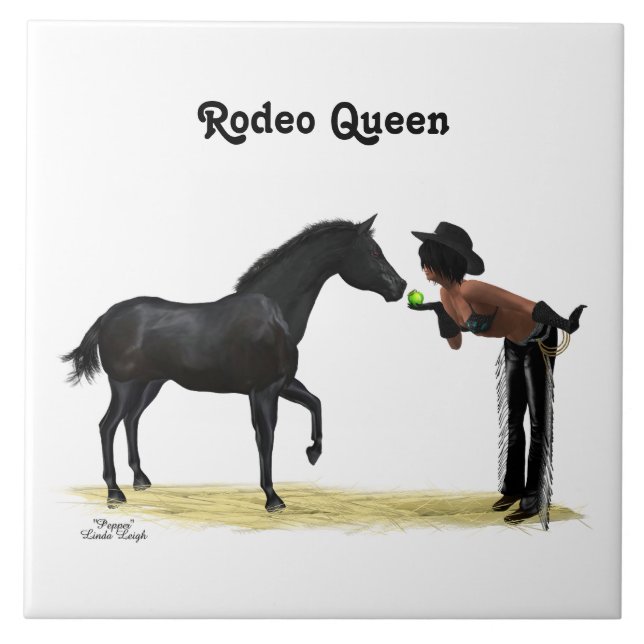 Pinup med häst, keramiskt plattor kakelplatta (Framsidan)