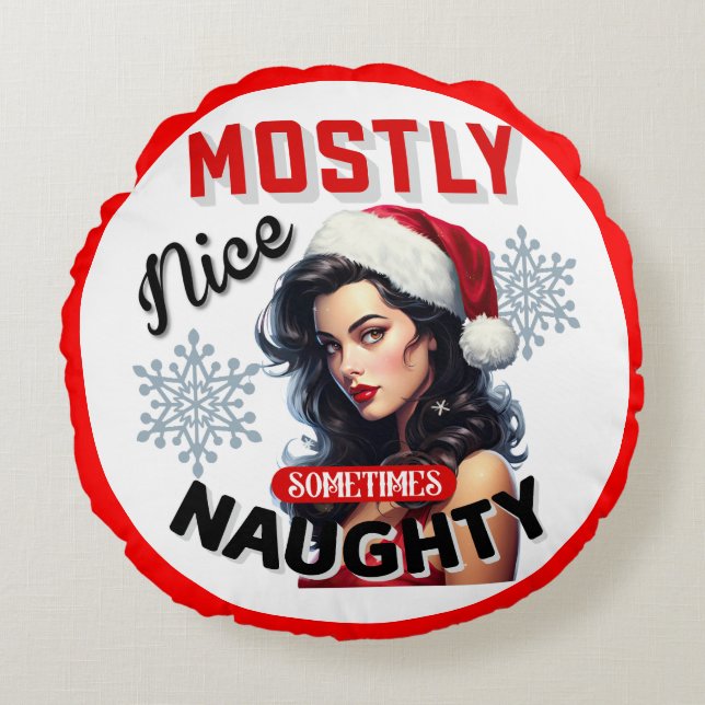 Pinupet Cute Ibland Naughty Retro-jul Rund Kudde (Framsidan)