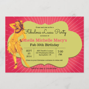Pinupet Luau Party Retro Stil Inbjudningar
