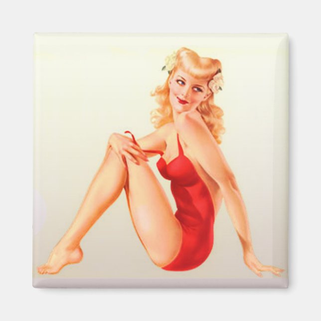 Pinupet Red Swimdräp Blonde Vixen Magnet (Framsidan)
