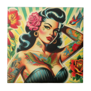 Pinupet Retro Old school Tattoo Kakelplatta