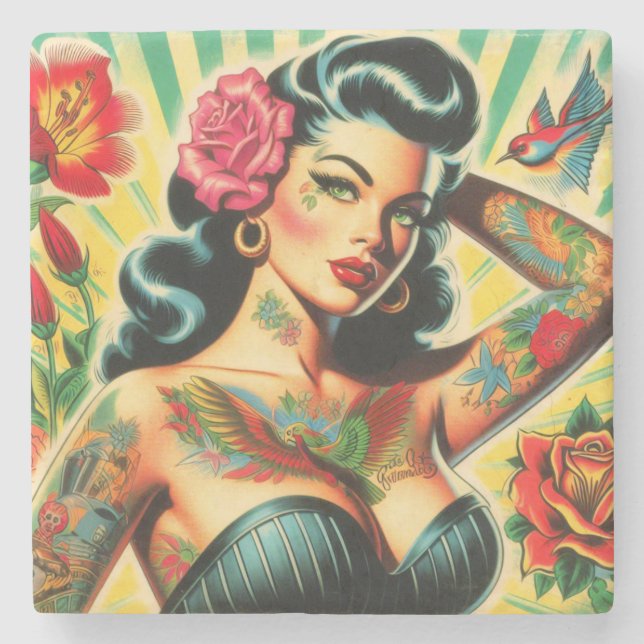 Pinupet Retro Old school Tattoo Stenunderlägg (Framsidan)