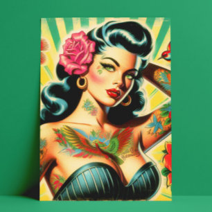 Pinupet Retro Old school Tattoo Vykort
