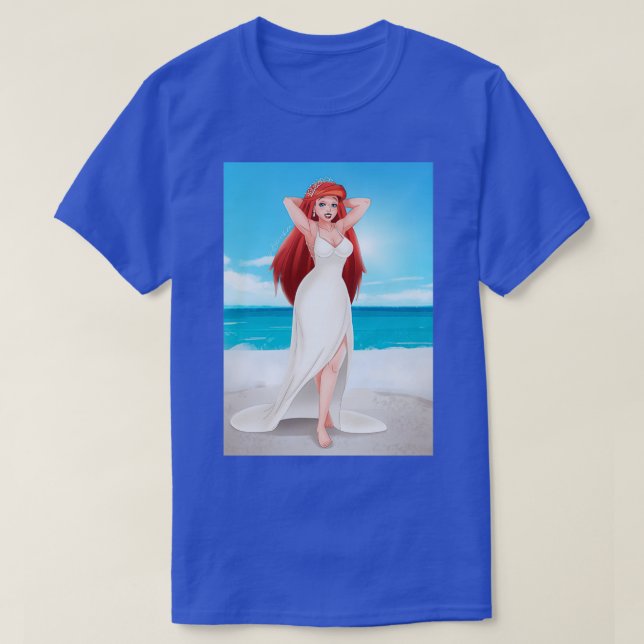 Pinupet Rödhårig Sjöjungfru Bröllop T Shirt (Design framsida)