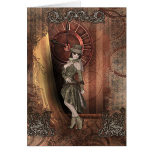 Pinupet Time Traveler Steampunk Hälsningskort