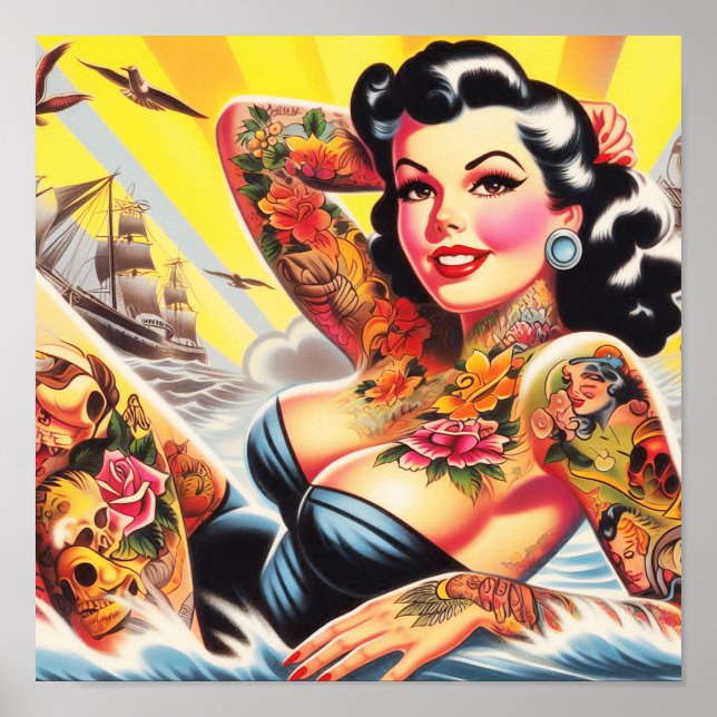 Pinupet vintage Beach Tattoo Poster (Framsidan)