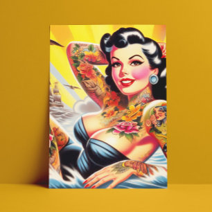 Pinupet vintage Beach Tattoo Vykort