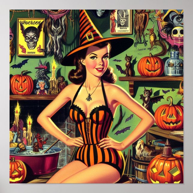 Pinupet vintage Halloween Cute Witch Poster (Framsidan)